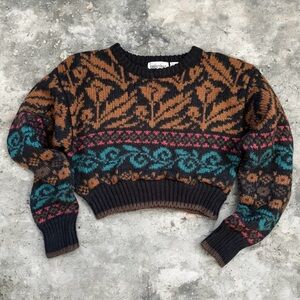 Vintage 80s Cristina Cropped Knit Geometric Sweater Size S